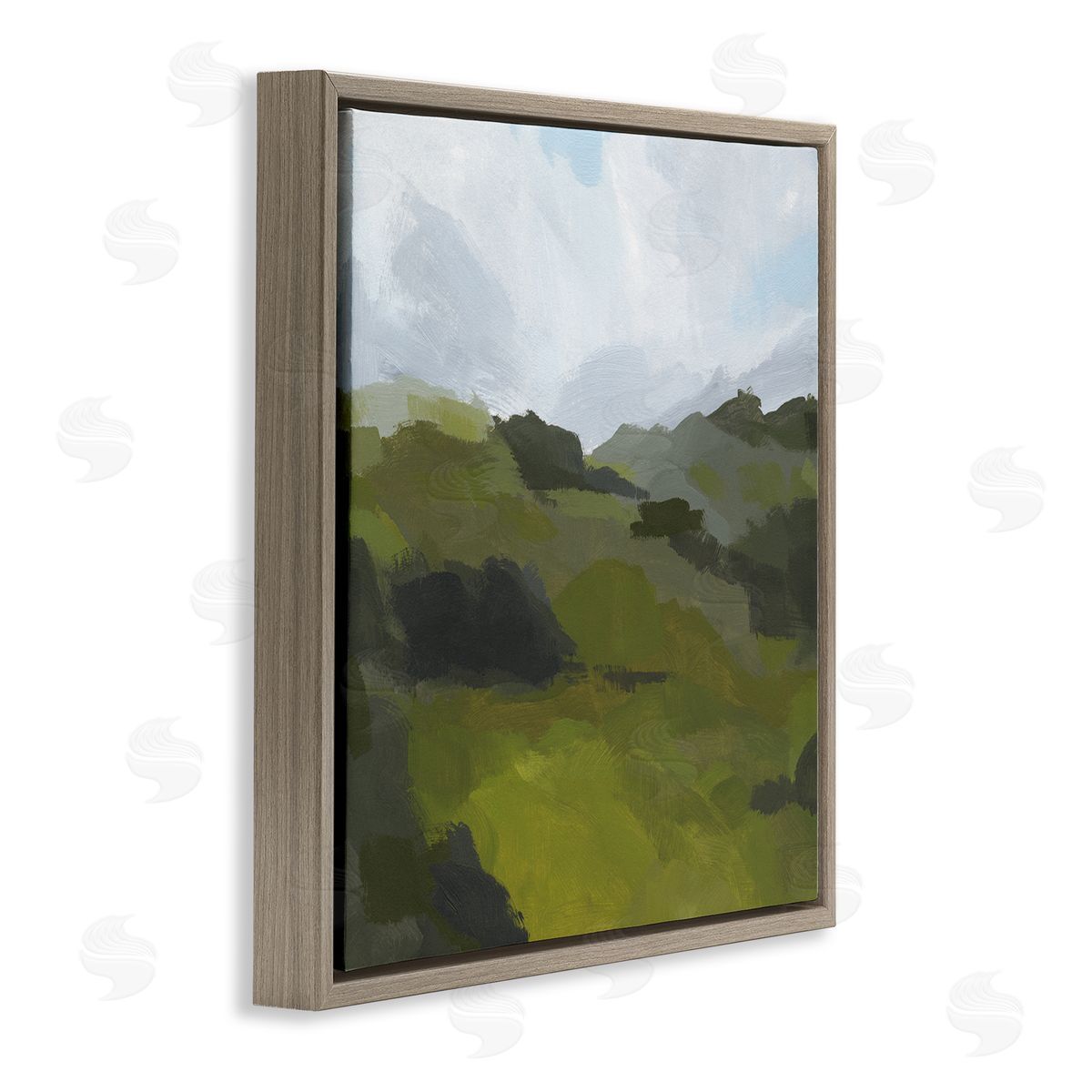 Jacob Green Cloudy Hill Top Horizon Contemporary Green Foliage Brown Floating Frame Canvas Wall Art Print