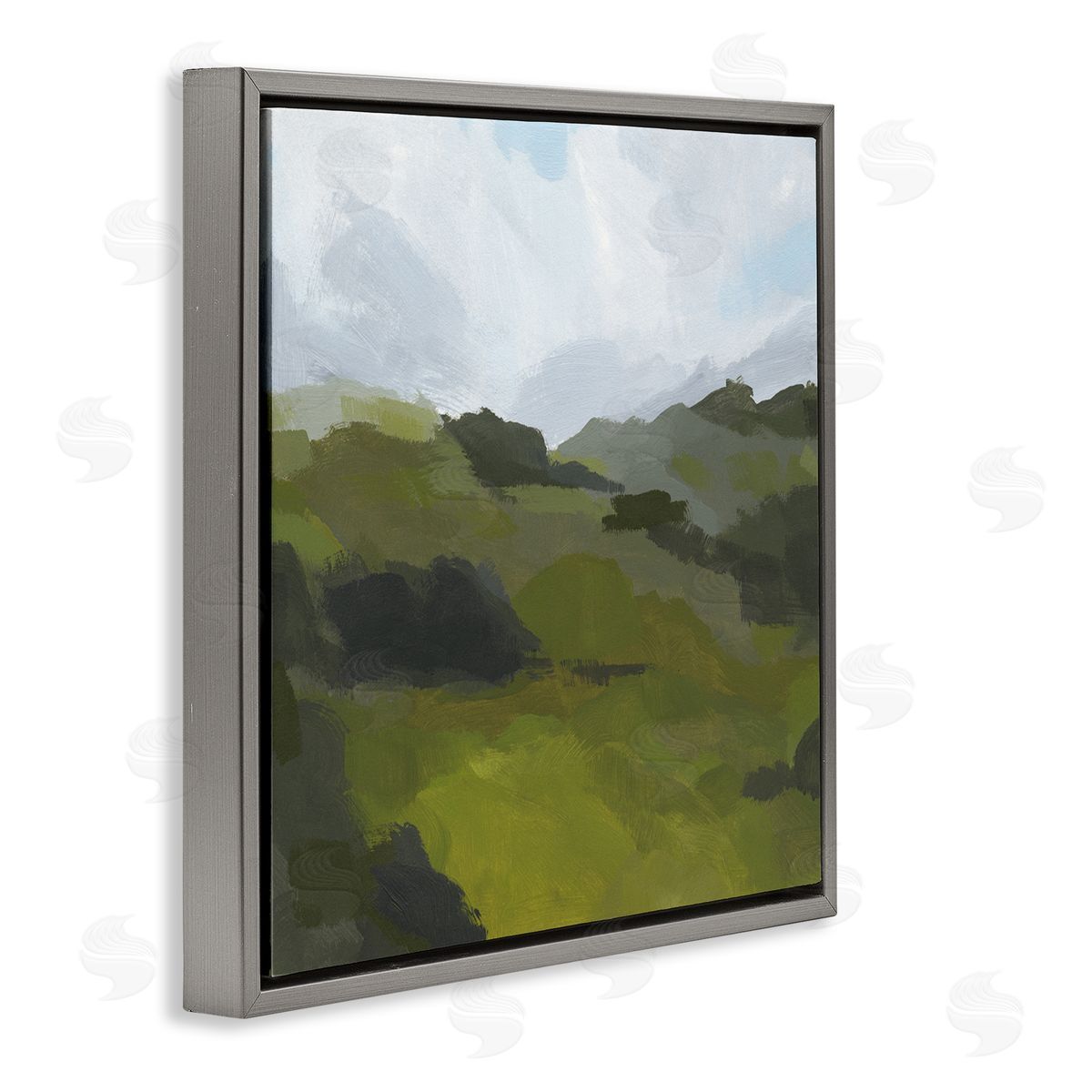 Jacob Green Cloudy Hill Top Horizon Contemporary Green Foliage Gray Floating Frame Canvas Wall Art Print