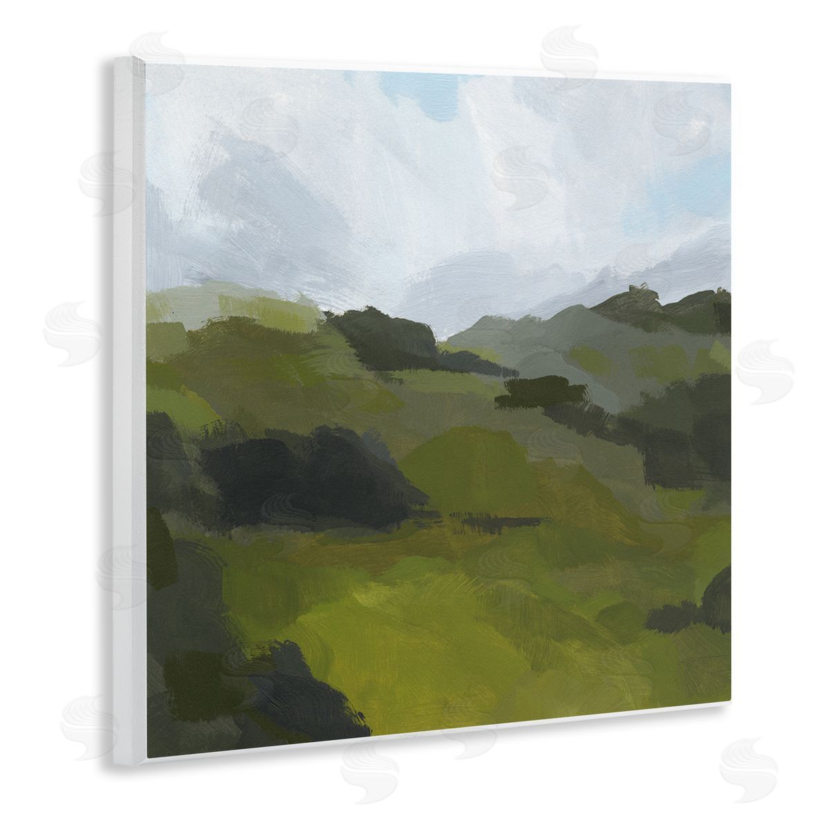 Jacob Green Cloudy Hill Top Horizon Contemporary Green Foliage Wooden Wall Plaque Art Print