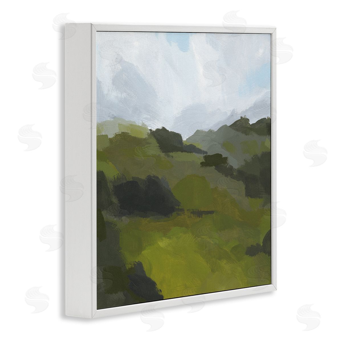 Jacob Green Cloudy Hill Top Horizon Contemporary Green Foliage White Framed Glicee Wall Art Print