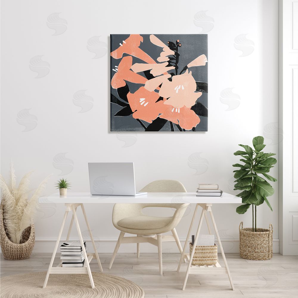 Emma Scarvey Pink Pop Lilies over Dark Grey Neutral Branches Canvas Wall Art in Room