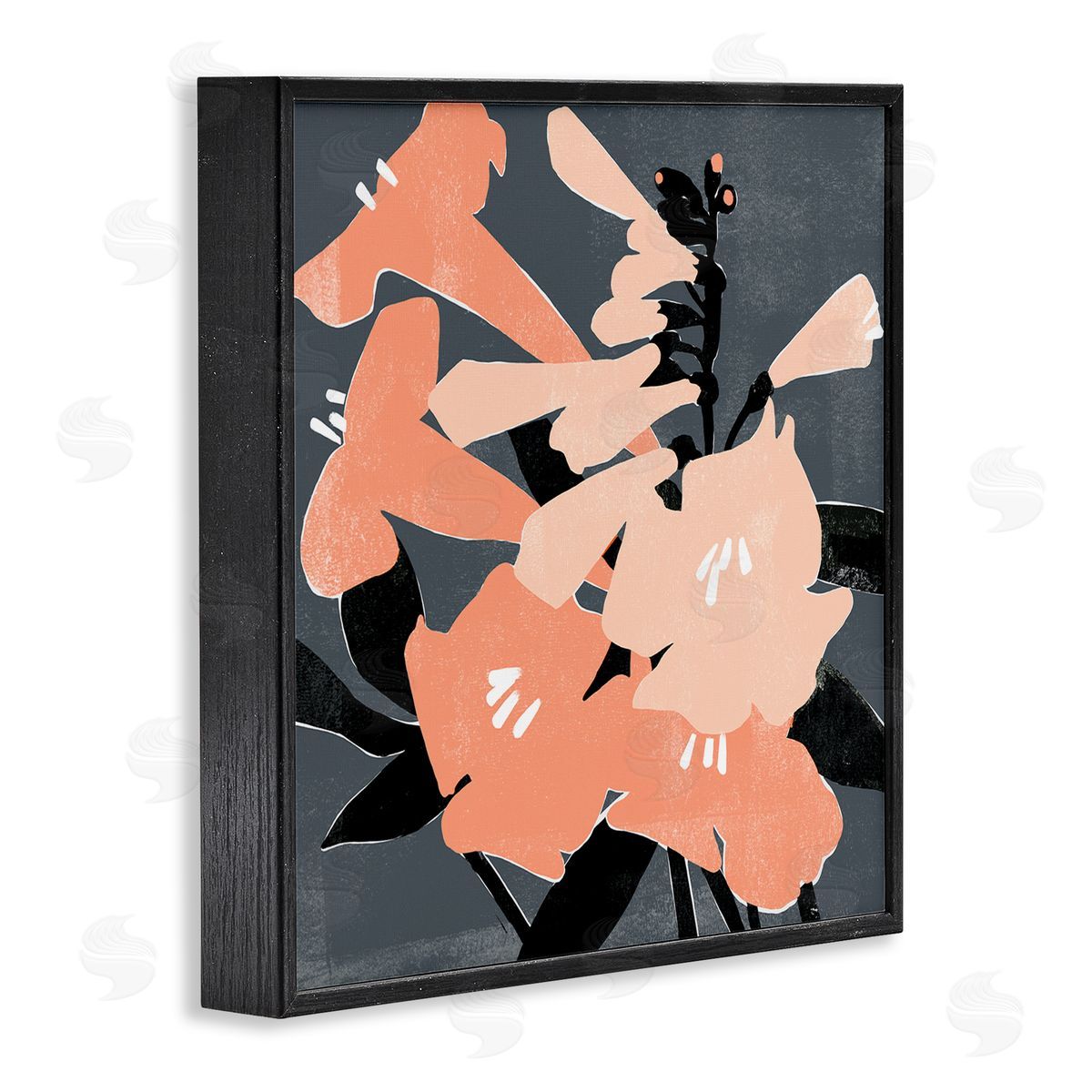 Emma Scarvey Pink Pop Lilies over Dark Grey Neutral Branches Black Framed Glicee Wall Art Print