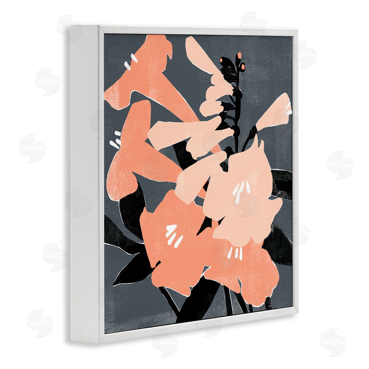 Emma Scarvey Pink Pop Lilies over Dark Grey Neutral Branches White Framed Glicee Wall Art Print