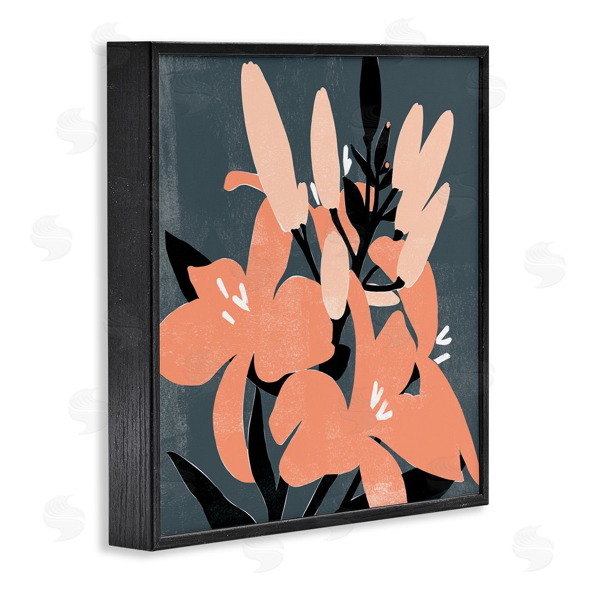 Emma Scarvey Tropical Pop Pink Lilies Dark Neutral Floral Branches Black Framed Glicee Wall Art Print