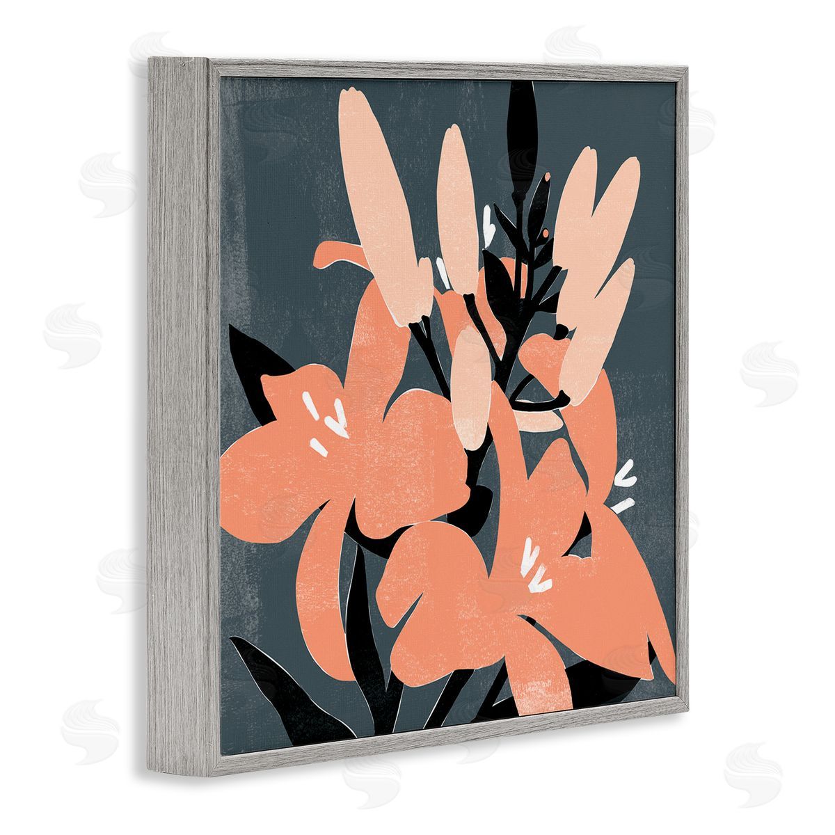 Emma Scarvey Tropical Pop Pink Lilies Dark Neutral Floral Branches Gray Framed Glicee Wall Art Print