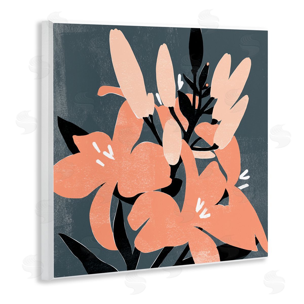 Emma Scarvey Tropical Pop Pink Lilies Dark Neutral Floral Branches Wooden Wall Plaque Art Print