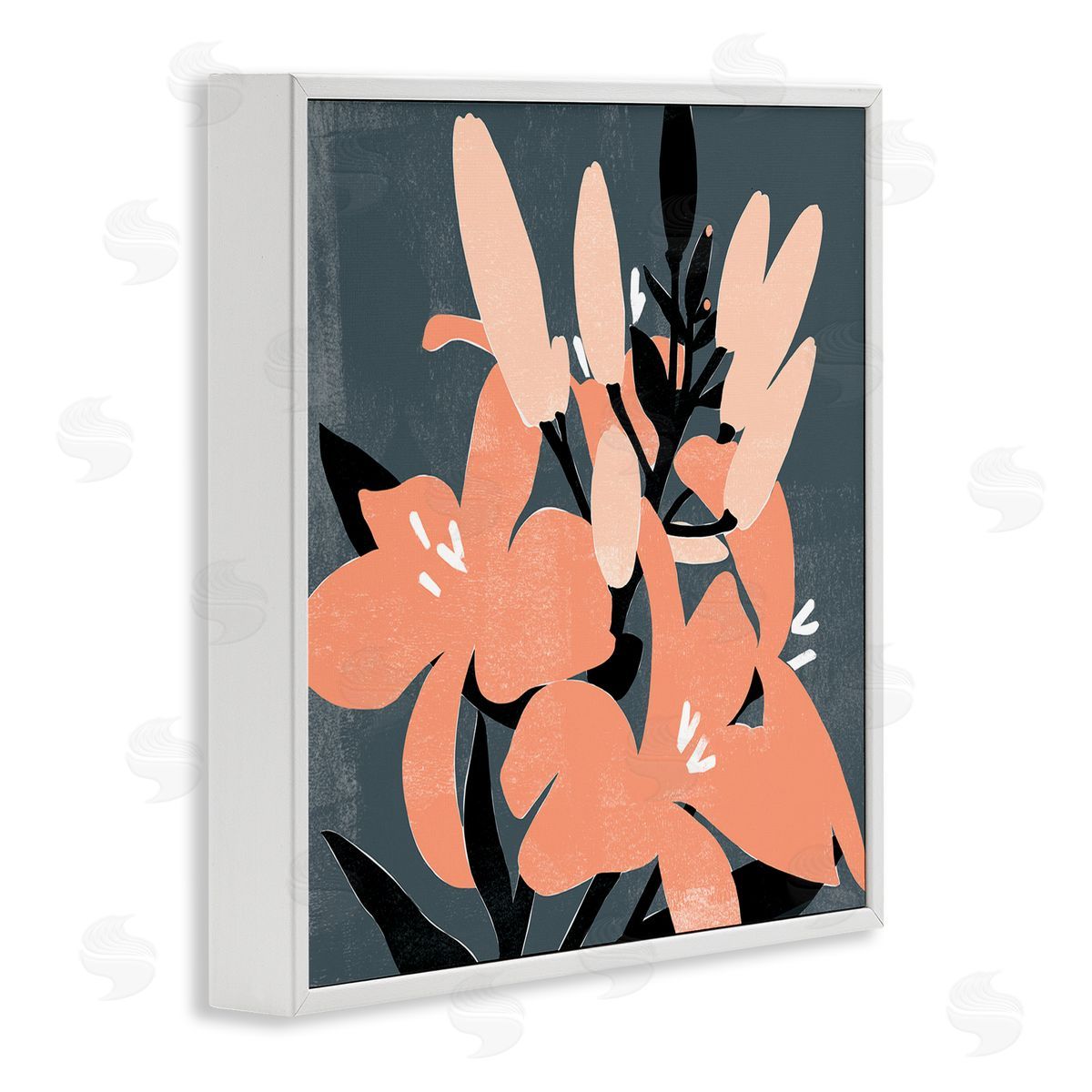 Emma Scarvey Tropical Pop Pink Lilies Dark Neutral Floral Branches White Framed Glicee Wall Art Print