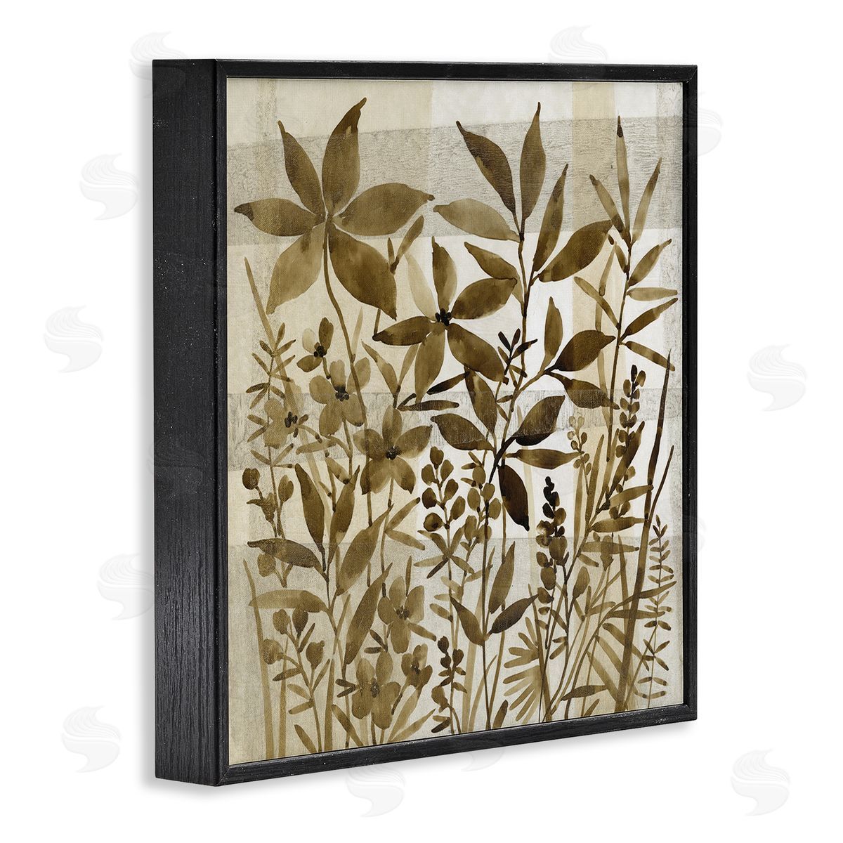Tim O'Toole Vintage Wildflower Field Abstraction Brown Tan Plaid Black Framed Glicee Wall Art Print