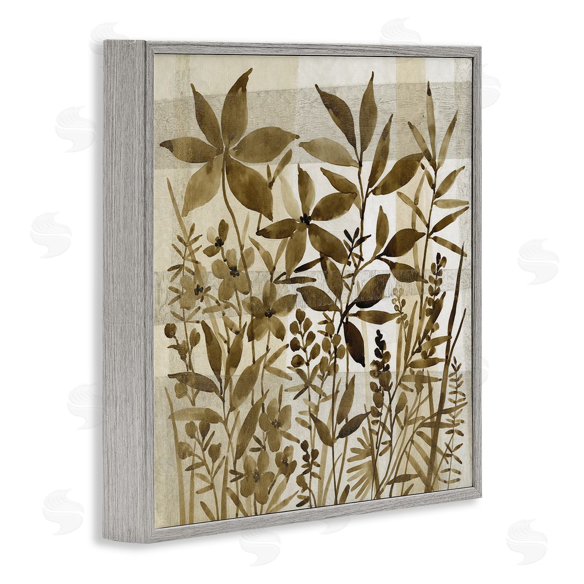 Tim O'Toole Vintage Wildflower Field Abstraction Brown Tan Plaid Gray Framed Glicee Wall Art Print