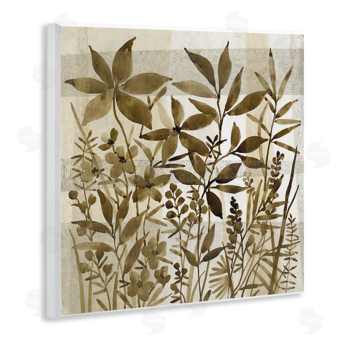 Tim O'Toole Vintage Wildflower Field Abstraction Brown Tan Plaid Wooden Wall Plaque Art Print