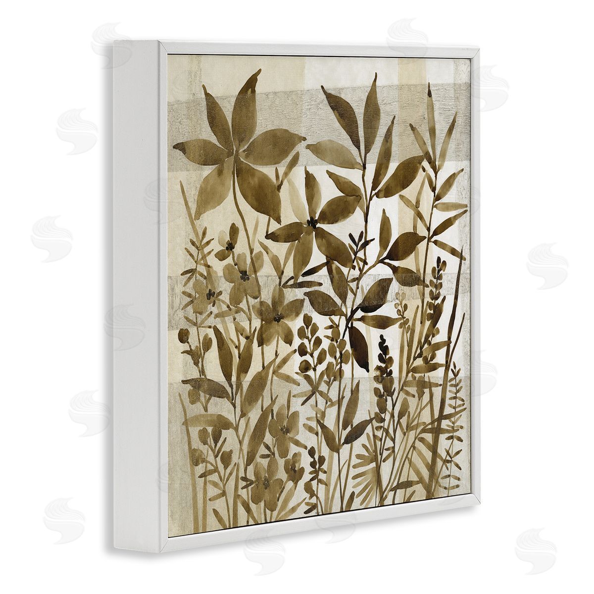 Tim O'Toole Vintage Wildflower Field Abstraction Brown Tan Plaid White Framed Glicee Wall Art Print