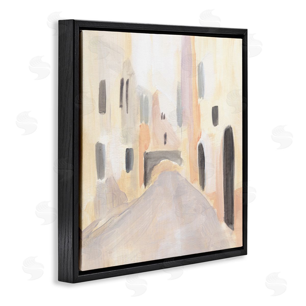 Annie Warren Soft Tone Urban Alleyway Delicate European Buildings Black Floating Frame Canvas Wall Art Print