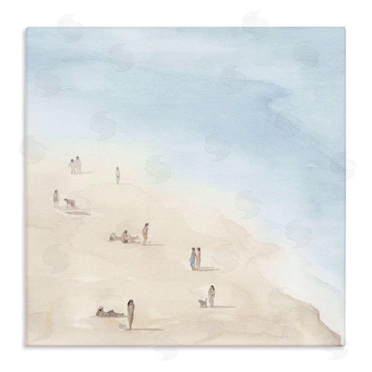 Grace Popp People Lounging at Beach Soft Blue Coastal Landscape Stretched Canvas Wall Art Print