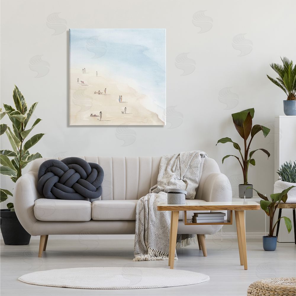 Grace Popp People Lounging at Beach Soft Blue Coastal Landscape Canvas Wall Art in Room
