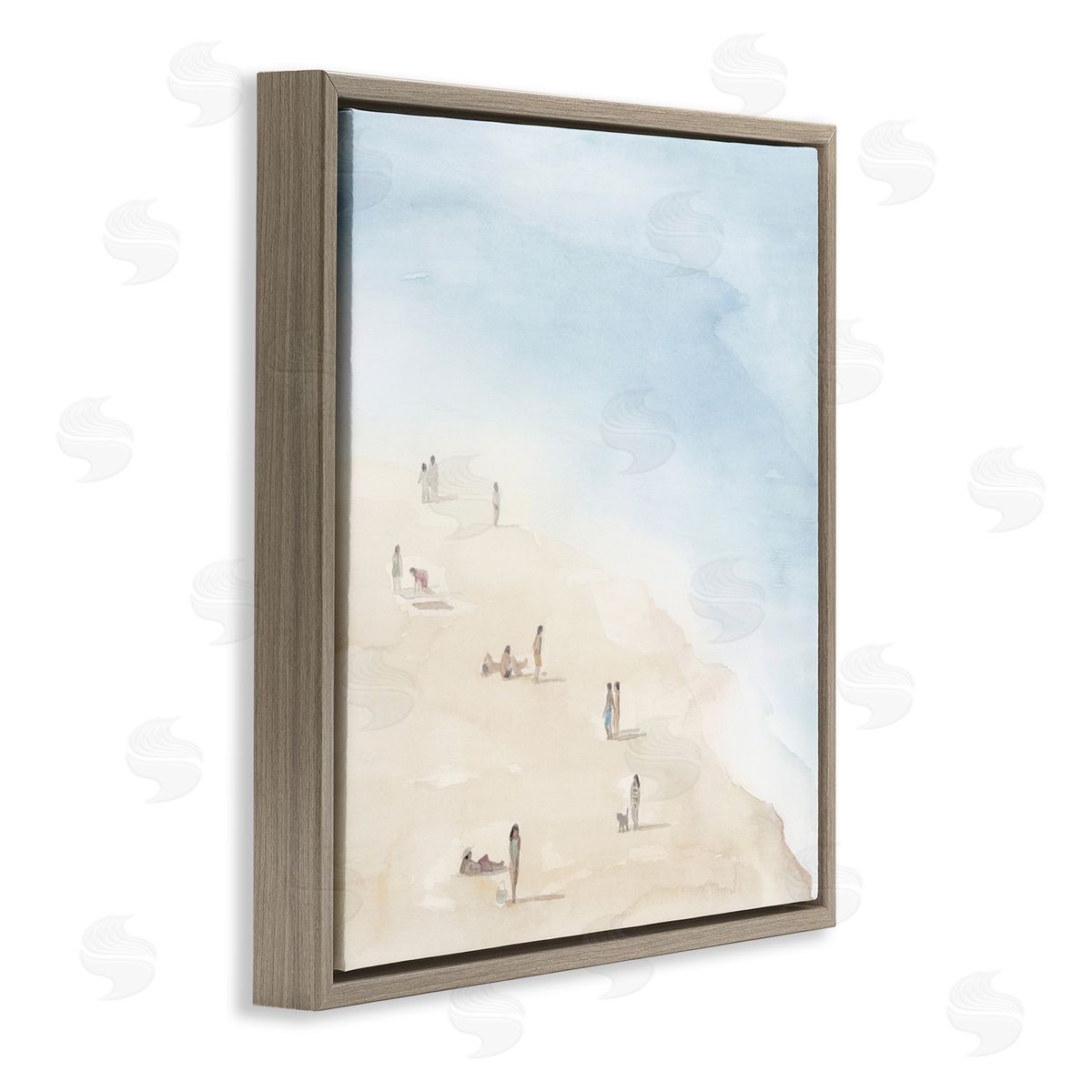 Grace Popp People Lounging at Beach Soft Blue Coastal Landscape Brown Floating Frame Canvas Wall Art Print