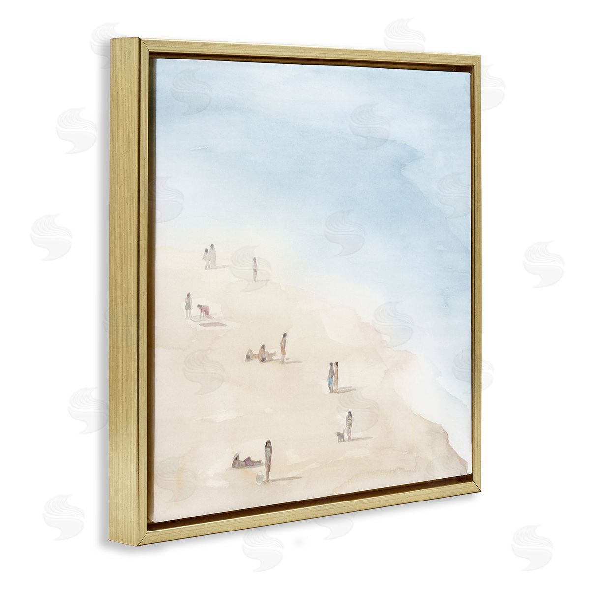 Grace Popp People Lounging at Beach Soft Blue Coastal Landscape Gold Floating Frame Canvas Wall Art Print