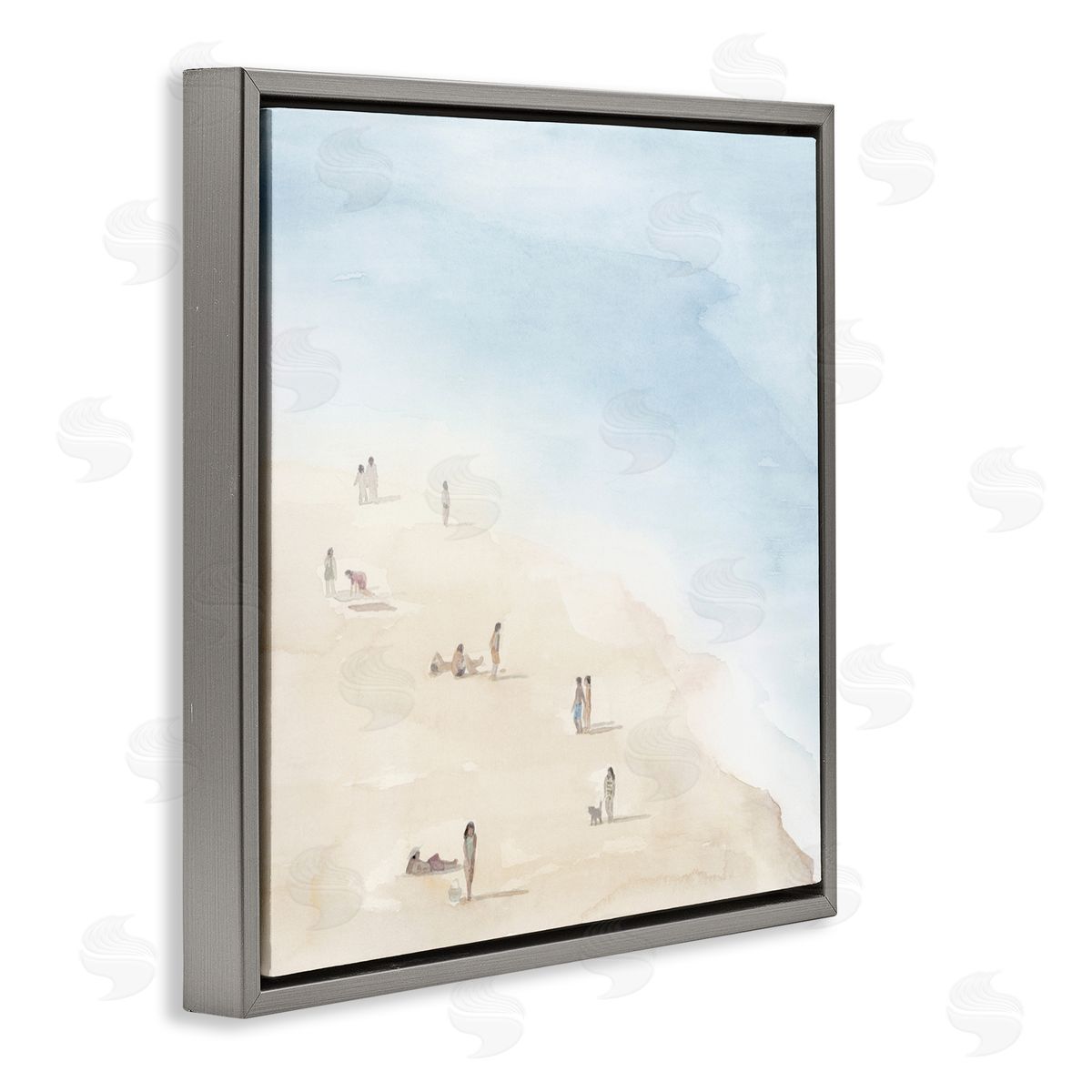 Grace Popp People Lounging at Beach Soft Blue Coastal Landscape Gray Floating Frame Canvas Wall Art Print