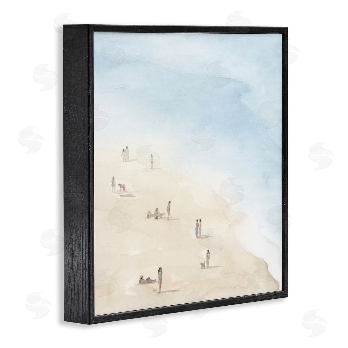 Grace Popp People Lounging at Beach Soft Blue Coastal Landscape Black Framed Glicee Wall Art Print