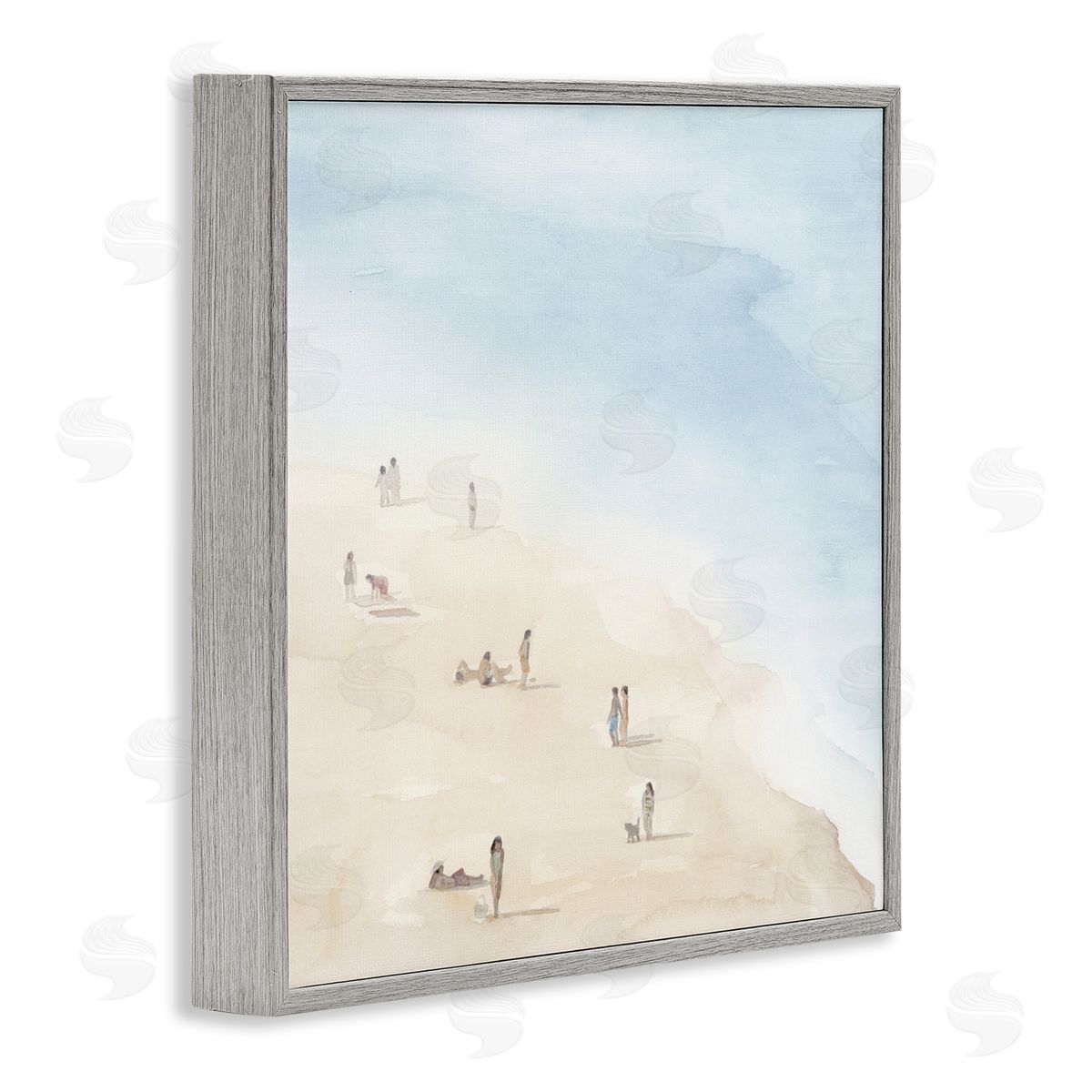 Grace Popp People Lounging at Beach Soft Blue Coastal Landscape Gray Framed Glicee Wall Art Print