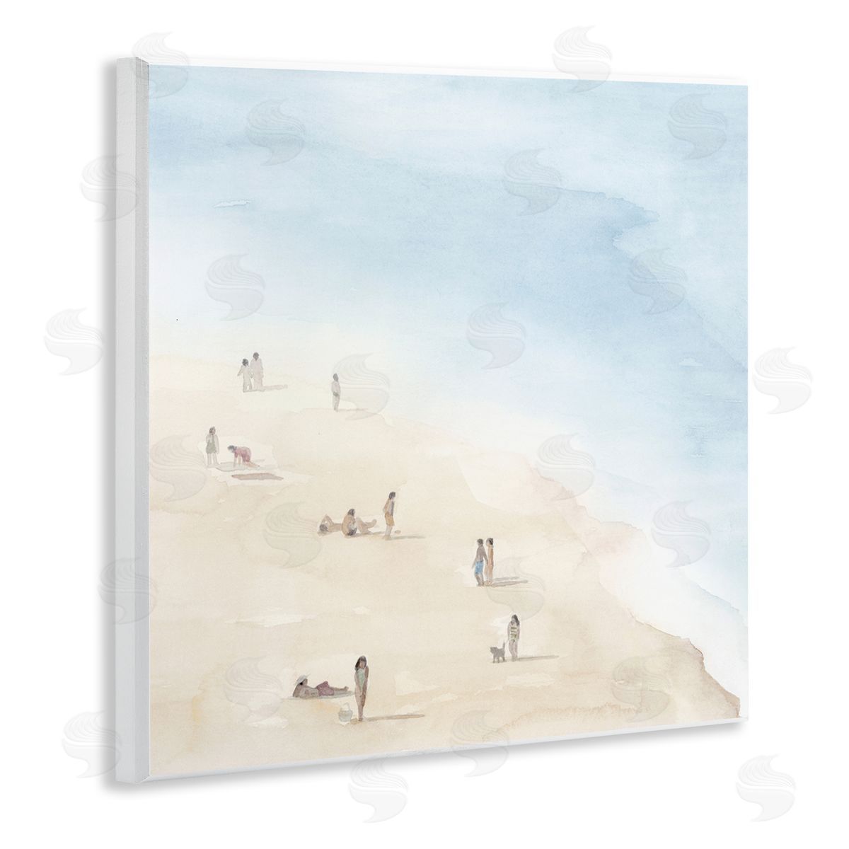 Grace Popp People Lounging at Beach Soft Blue Coastal Landscape Wooden Wall Plaque Art Print