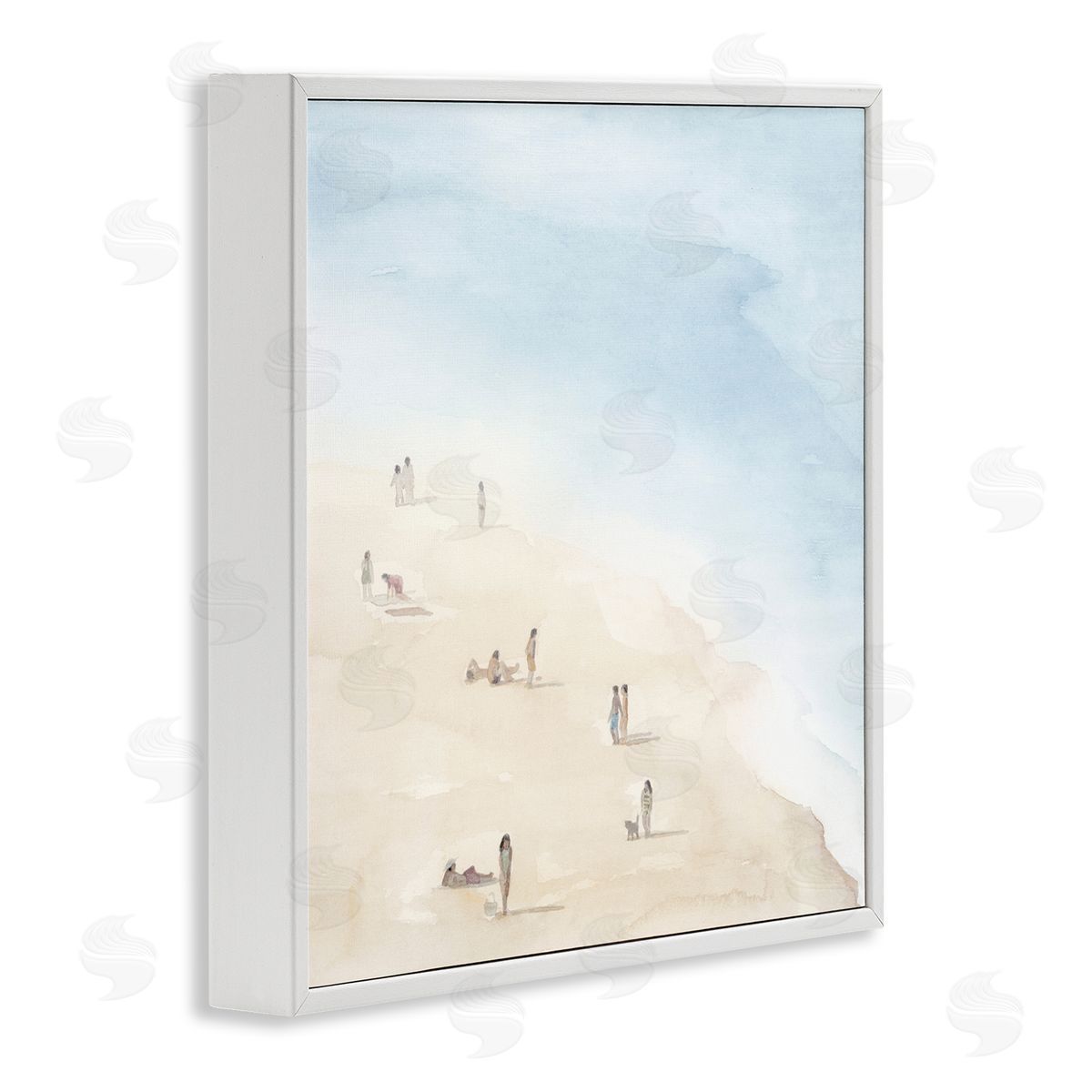 Grace Popp People Lounging at Beach Soft Blue Coastal Landscape White Framed Glicee Wall Art Print