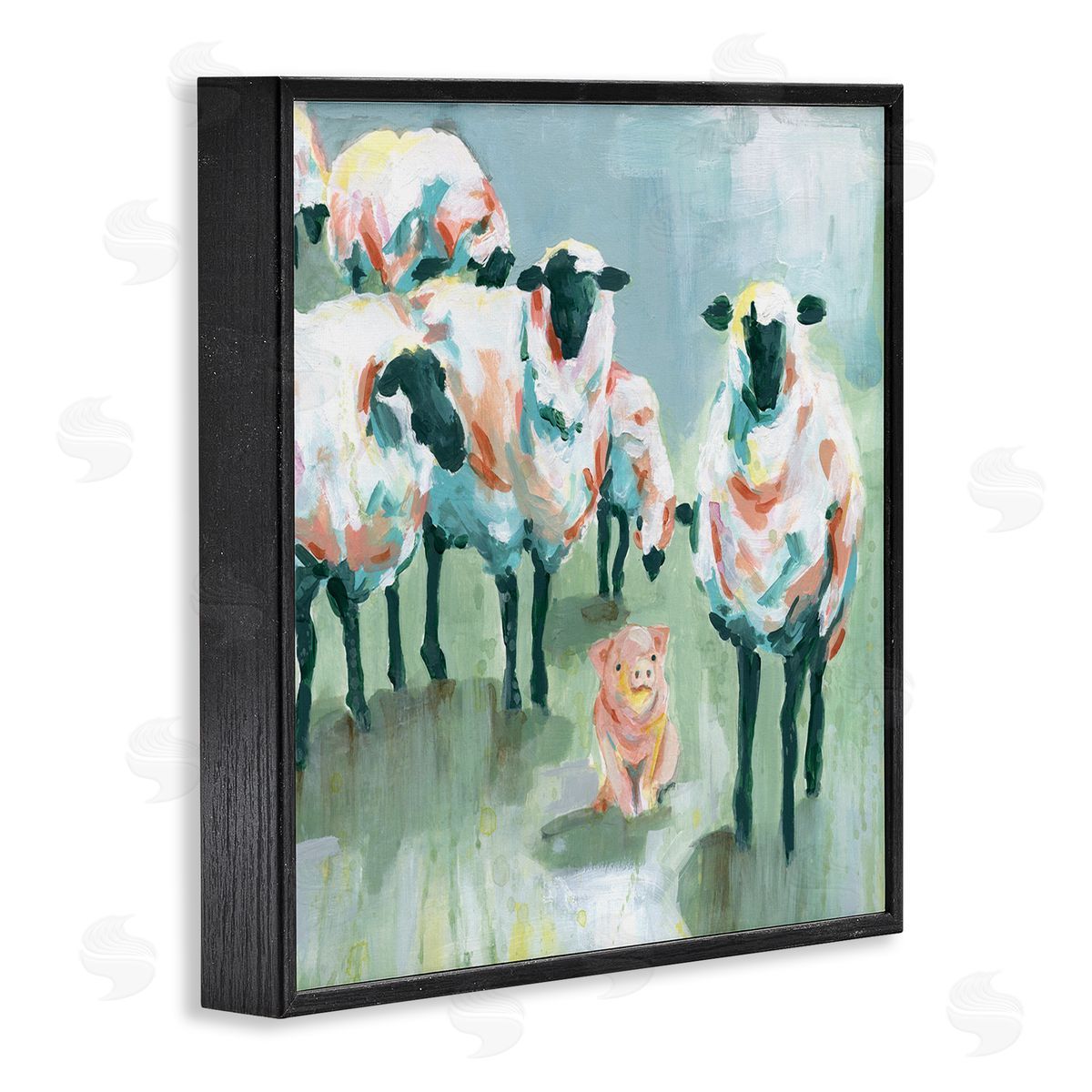 Carol Robinson Piglet in Flock of Sheep Adorable Farm Animal Black Framed Glicee Wall Art Print