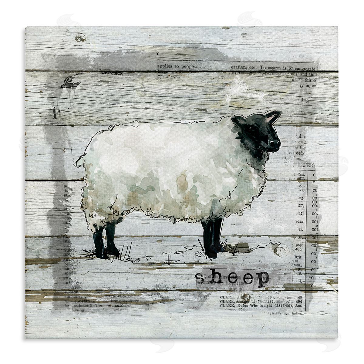Carol Robinson Charming Country Sheep Book Collage Rustic Pattern Stretched Canvas Wall Art Print