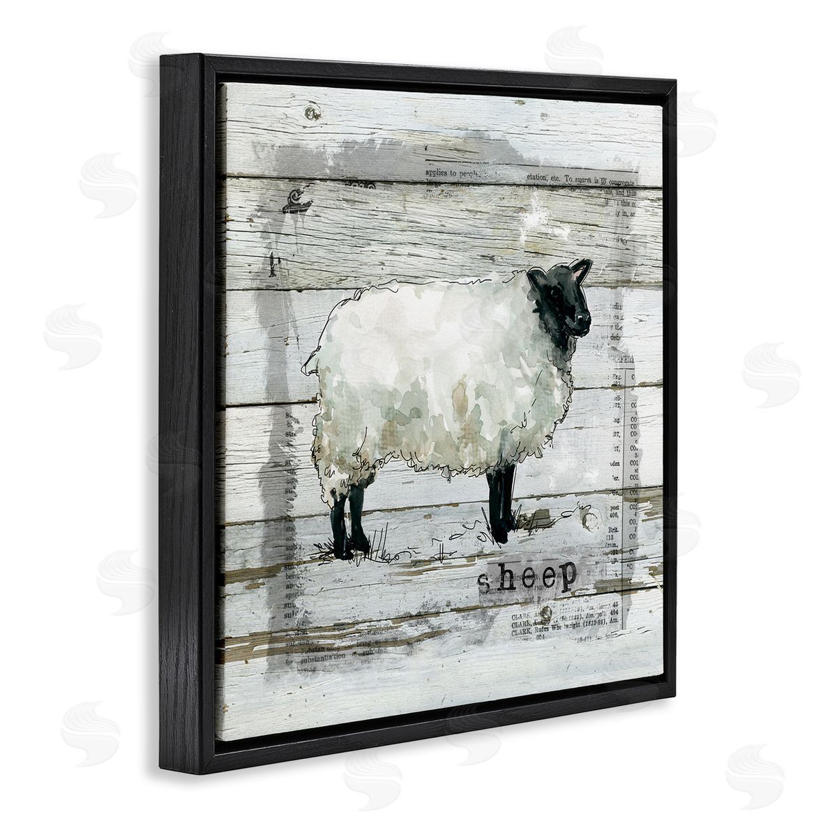 Carol Robinson Charming Country Sheep Book Collage Rustic Pattern Black Floating Frame Canvas Wall Art Print