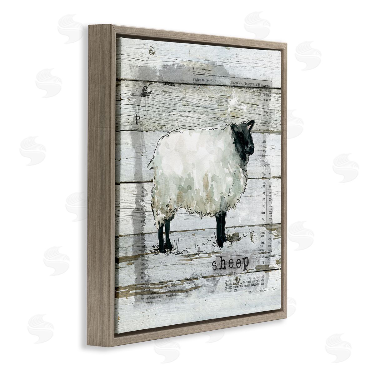Carol Robinson Charming Country Sheep Book Collage Rustic Pattern Brown Floating Frame Canvas Wall Art Print