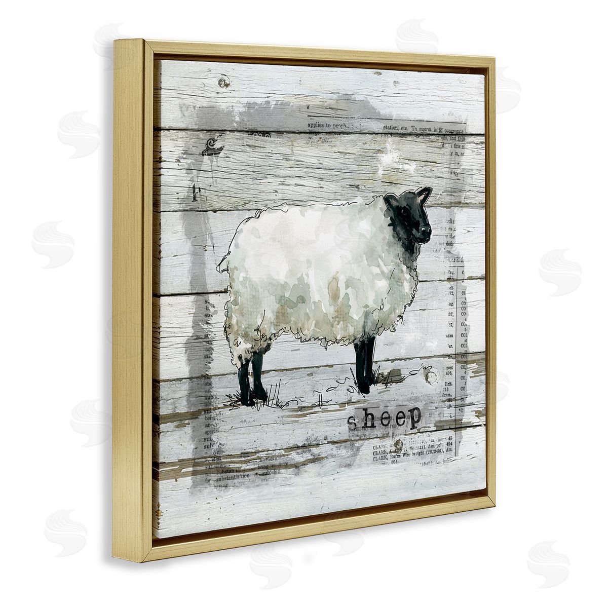 Carol Robinson Charming Country Sheep Book Collage Rustic Pattern Gold Floating Frame Canvas Wall Art Print
