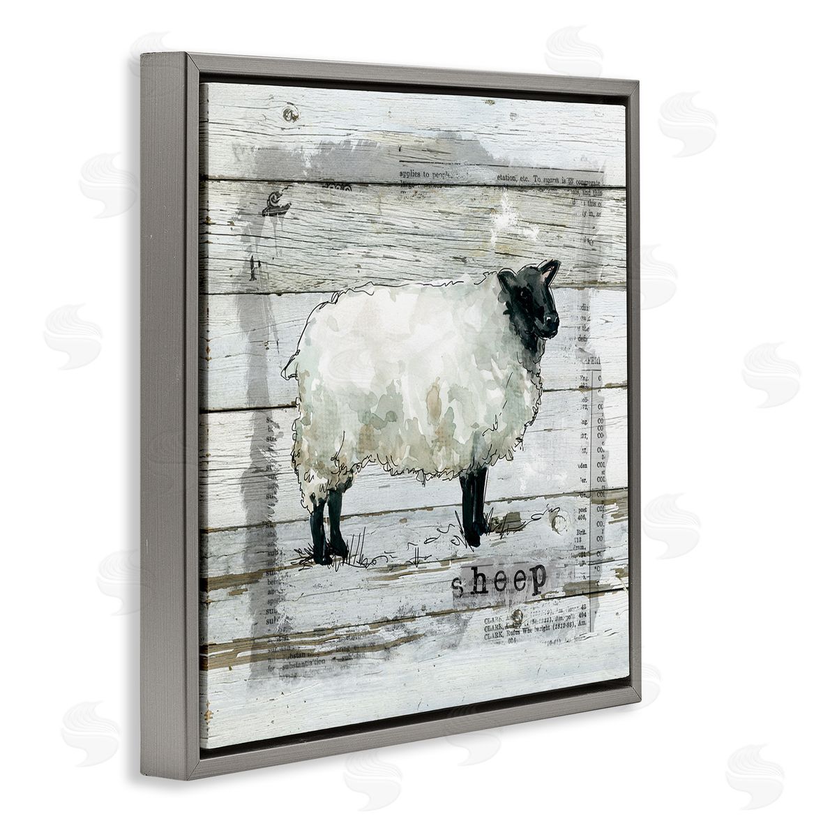 Carol Robinson Charming Country Sheep Book Collage Rustic Pattern Gray Floating Frame Canvas Wall Art Print