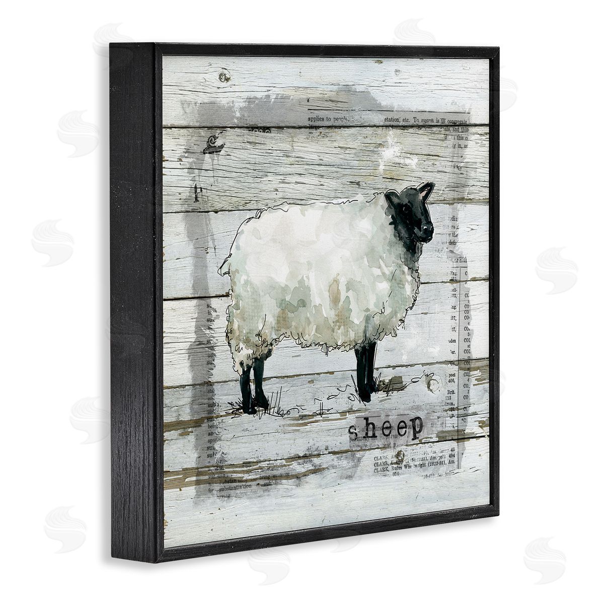 Carol Robinson Charming Country Sheep Book Collage Rustic Pattern Black Framed Glicee Wall Art Print