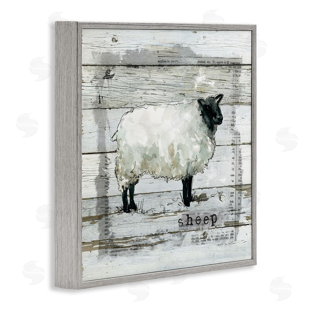 Carol Robinson Charming Country Sheep Book Collage Rustic Pattern Gray Framed Glicee Wall Art Print