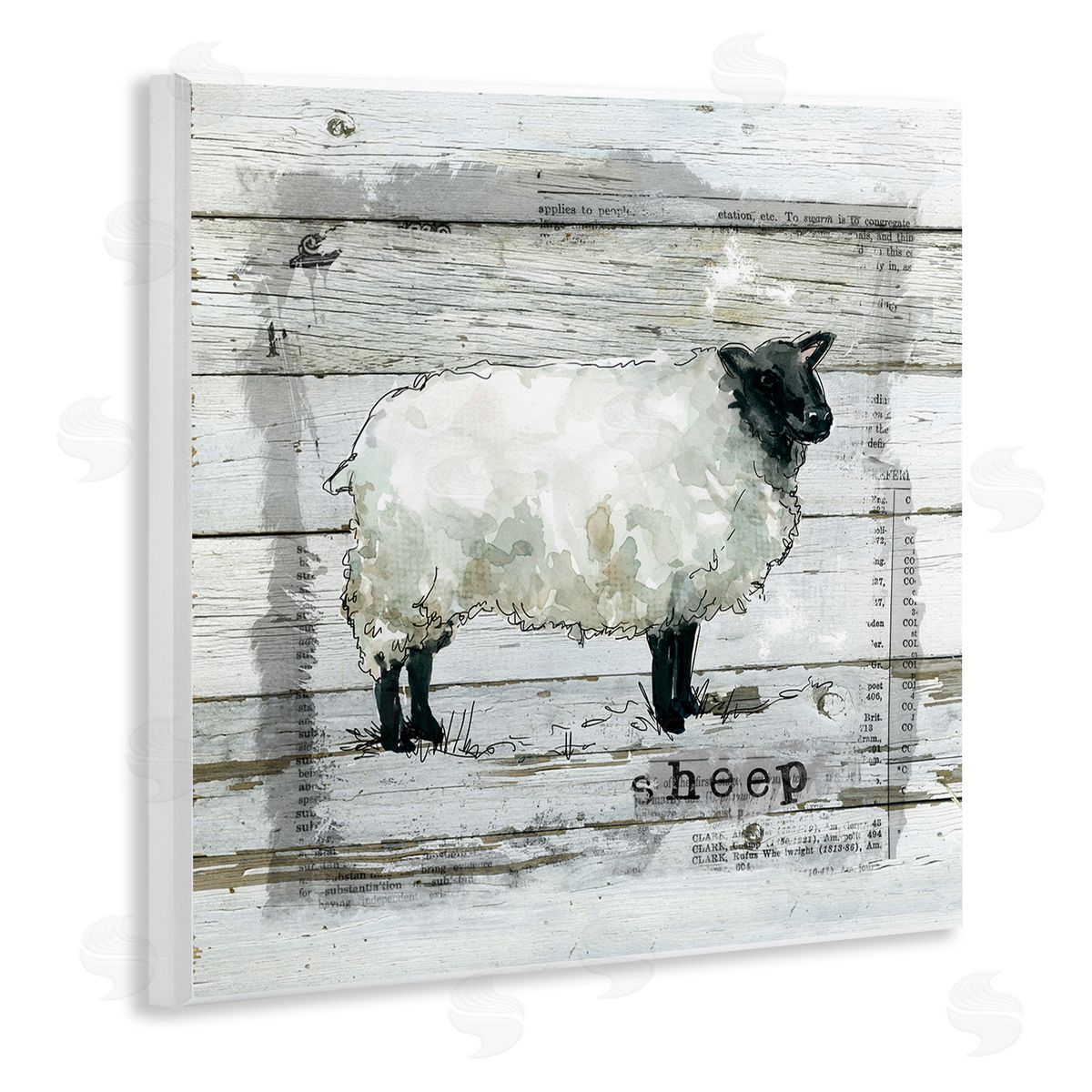 Carol Robinson Charming Country Sheep Book Collage Rustic Pattern Wooden Wall Plaque Art Print
