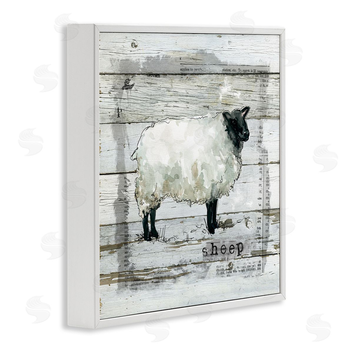 Carol Robinson Charming Country Sheep Book Collage Rustic Pattern White Framed Glicee Wall Art Print