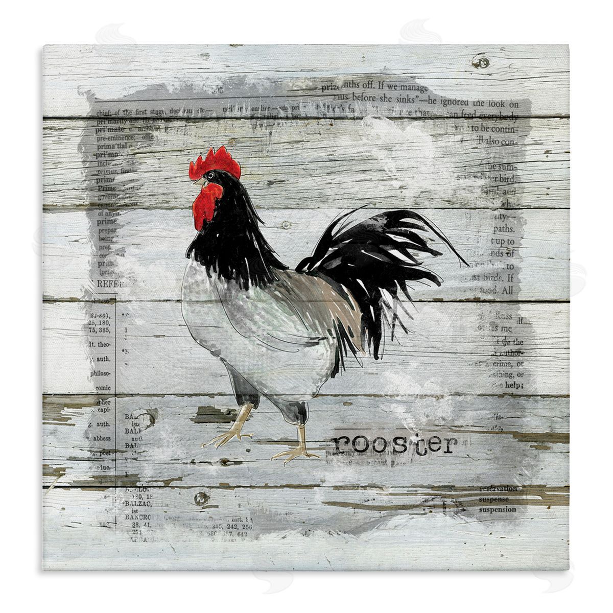 Carol Robinson Farm Country Rooster Rustic Pattern Book Collage Stretched Canvas Wall Art Print