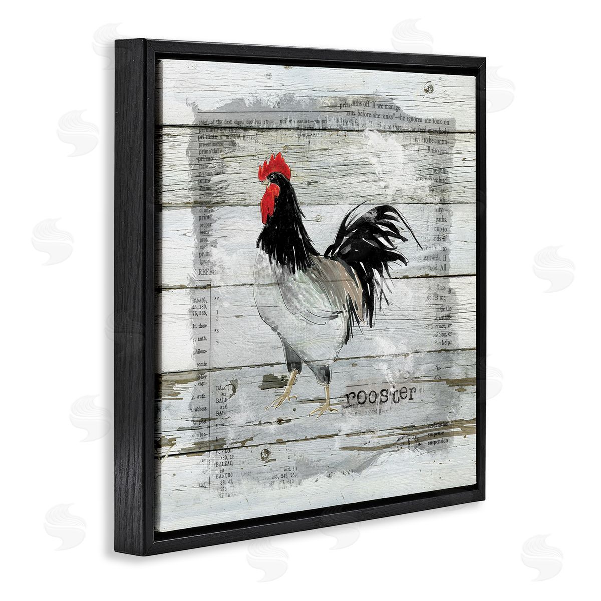 Carol Robinson Farm Country Rooster Rustic Pattern Book Collage Black Floating Frame Canvas Wall Art Print