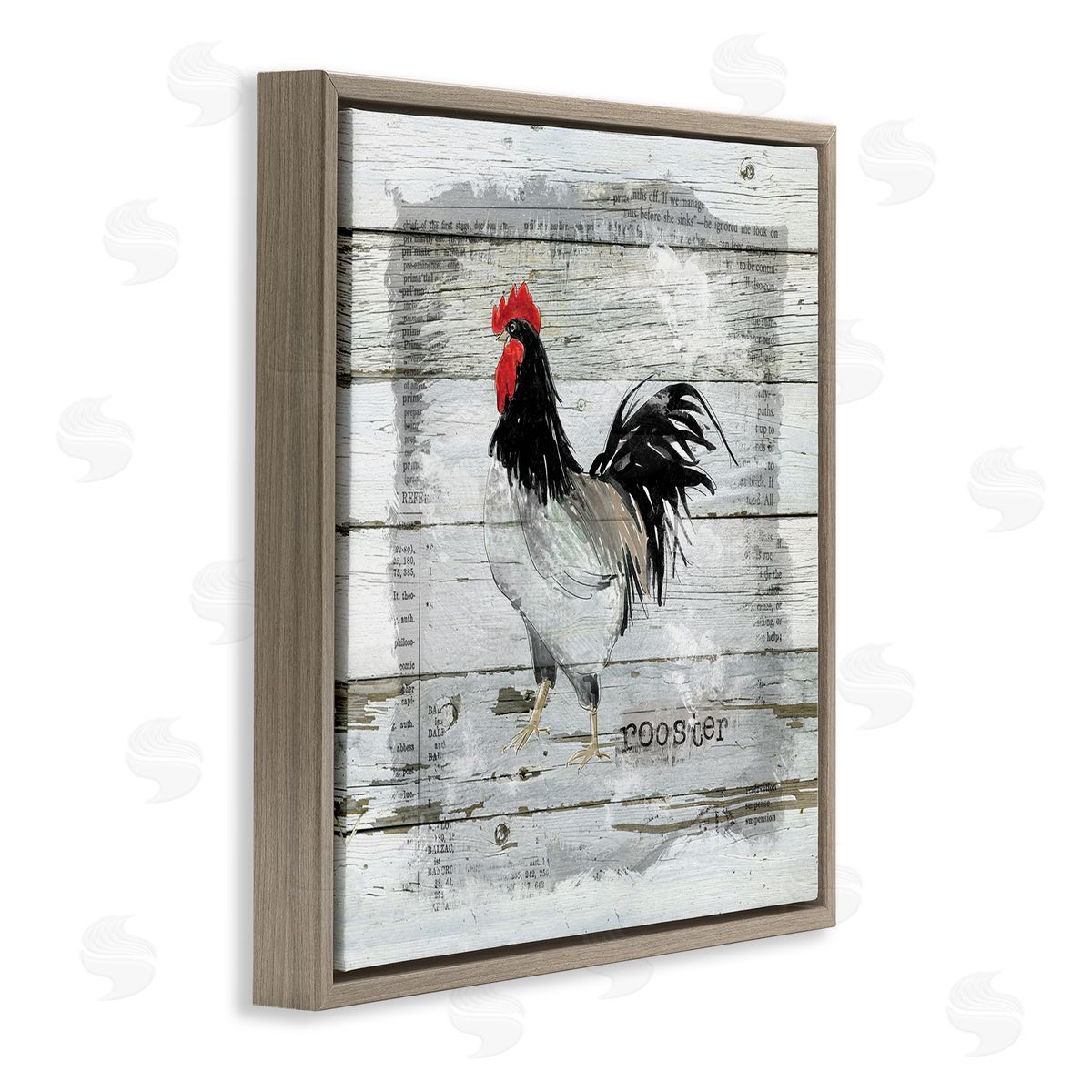 Carol Robinson Farm Country Rooster Rustic Pattern Book Collage Brown Floating Frame Canvas Wall Art Print