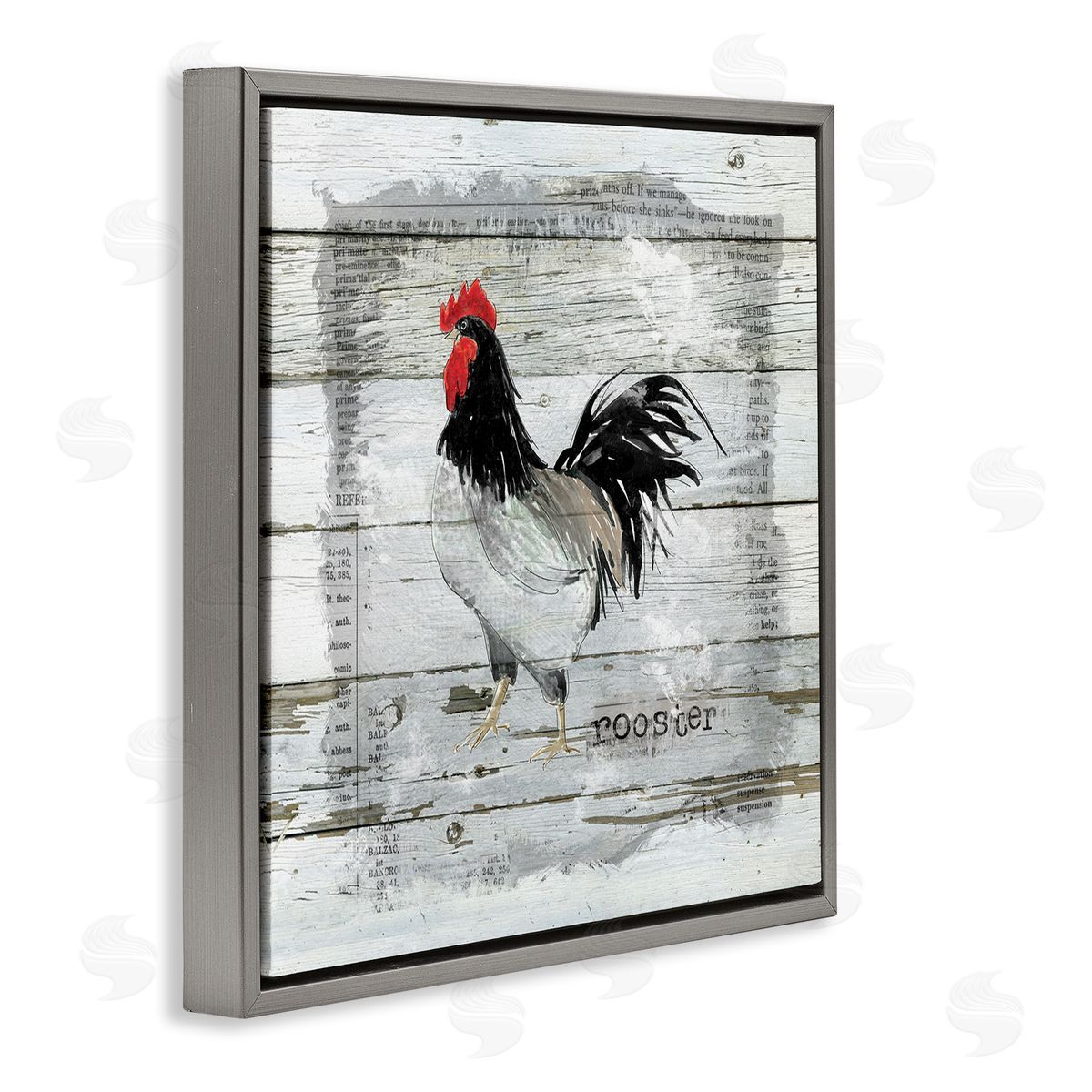 Carol Robinson Farm Country Rooster Rustic Pattern Book Collage Gray Floating Frame Canvas Wall Art Print