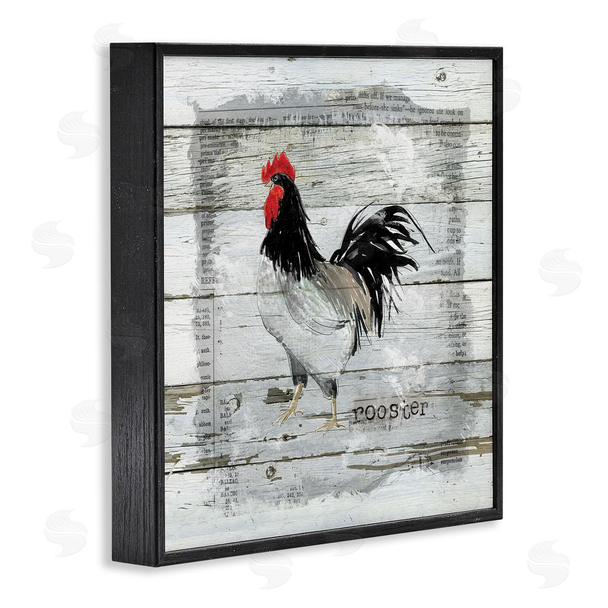 Carol Robinson Farm Country Rooster Rustic Pattern Book Collage Black Framed Glicee Wall Art Print