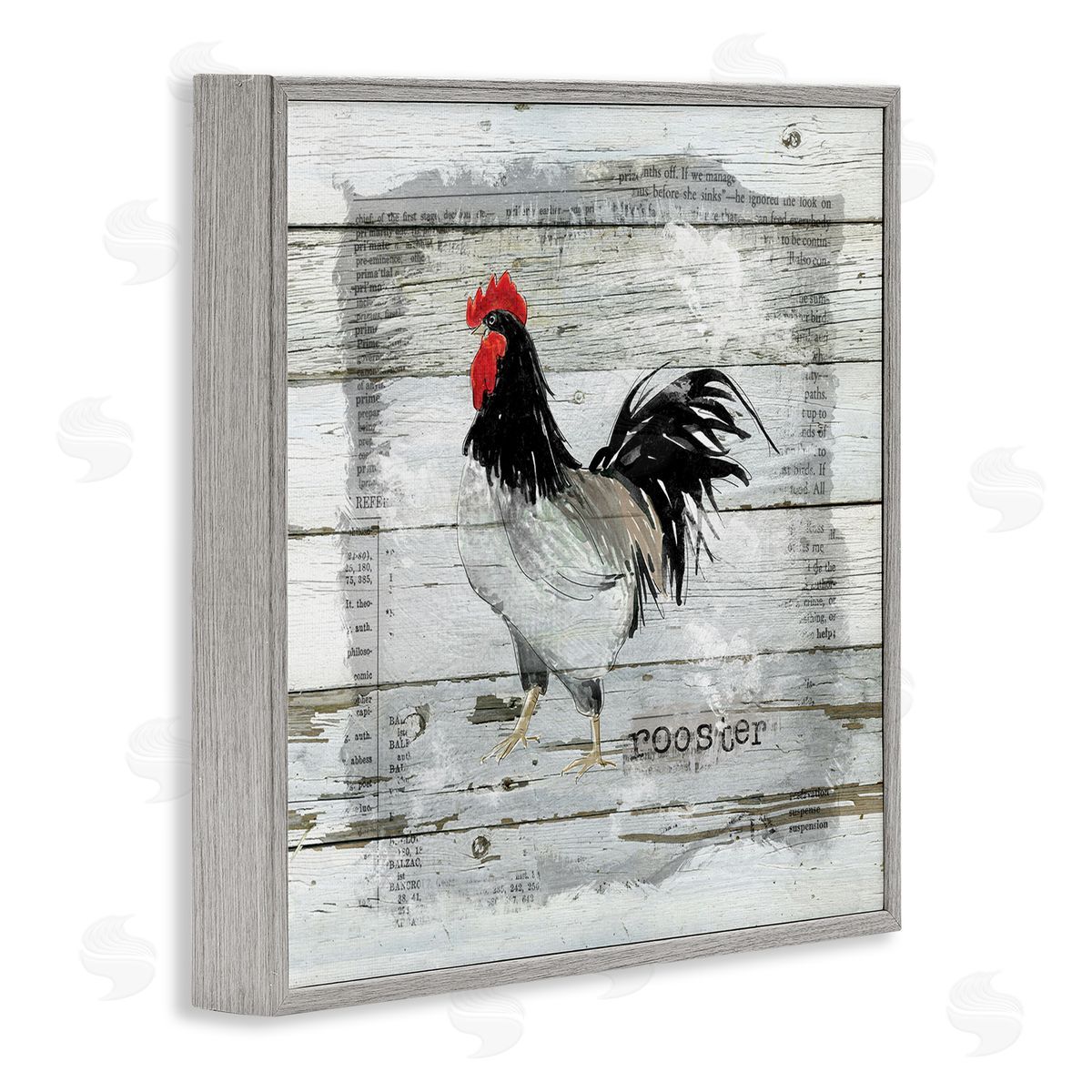 Carol Robinson Farm Country Rooster Rustic Pattern Book Collage Gray Framed Glicee Wall Art Print