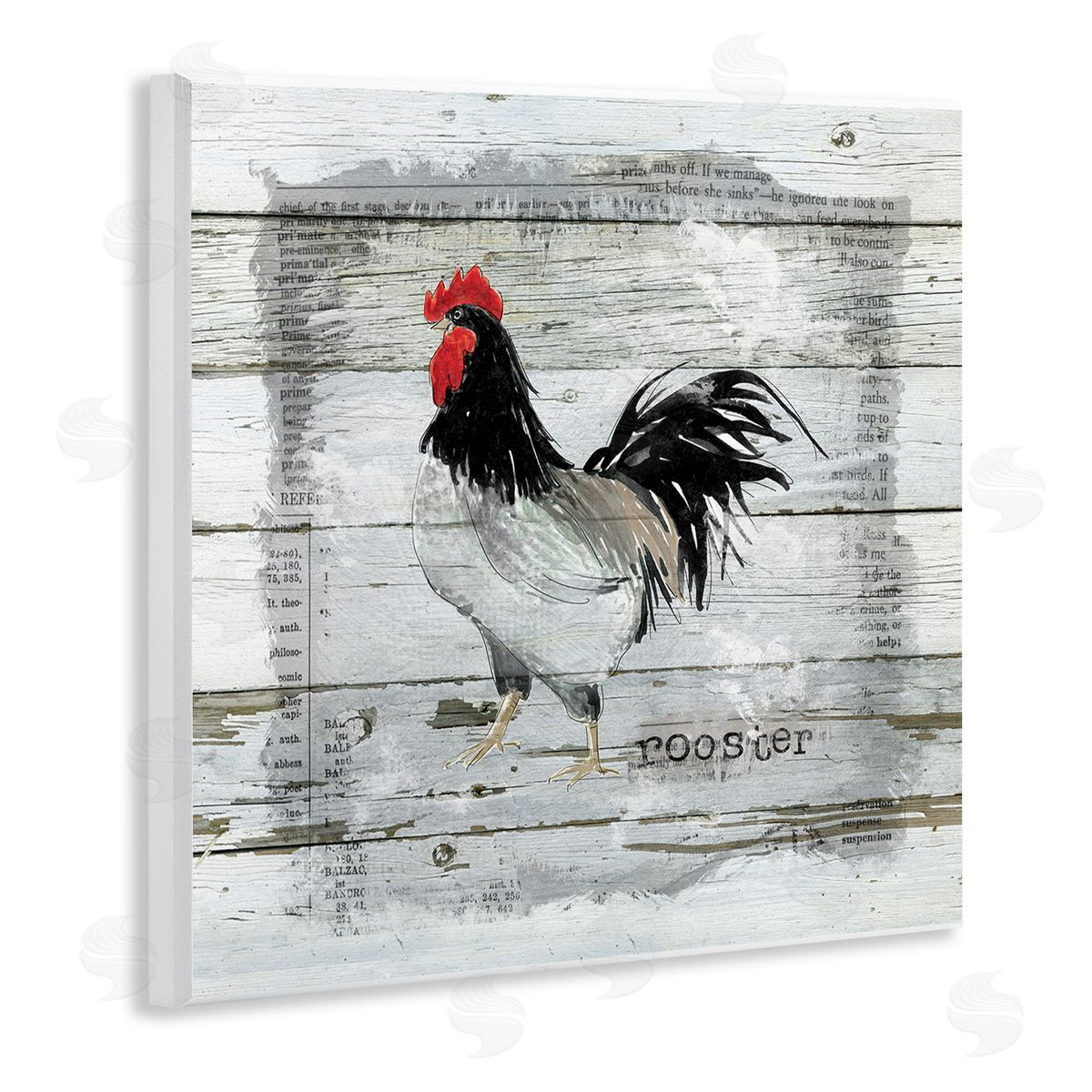 Carol Robinson Farm Country Rooster Rustic Pattern Book Collage Wooden Wall Plaque Art Print
