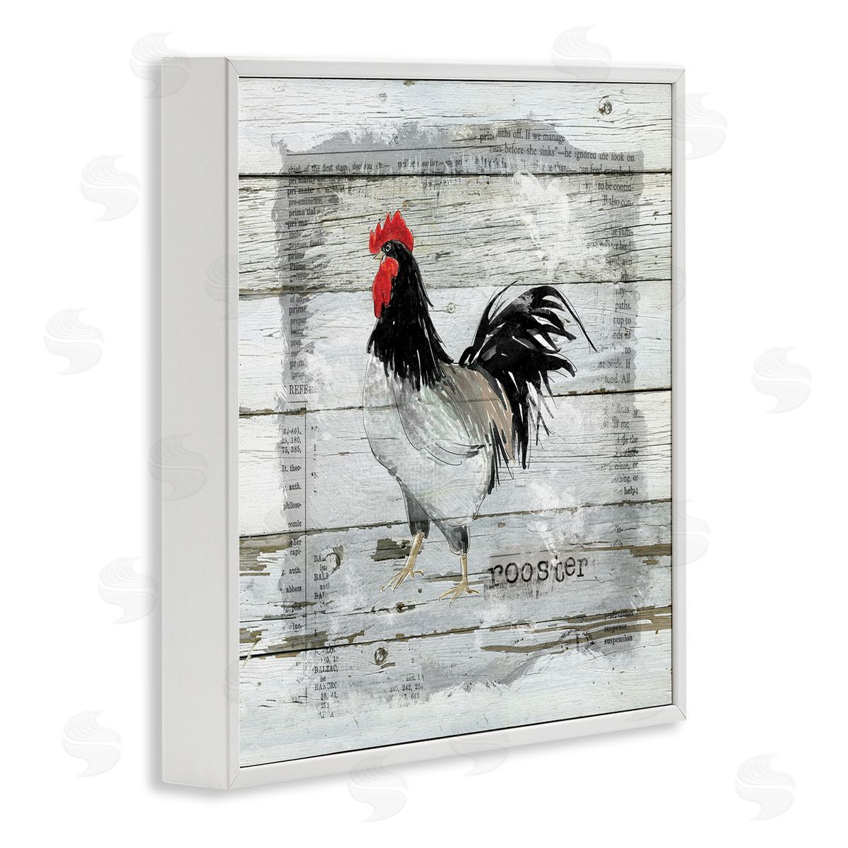 Carol Robinson Farm Country Rooster Rustic Pattern Book Collage White Framed Glicee Wall Art Print