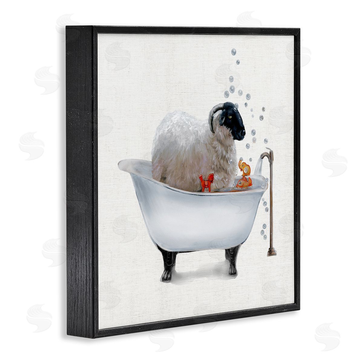 Donna Brooks Fluffy County Goat in Bathtub Soap Bubbles Black Framed Glicee Wall Art Print