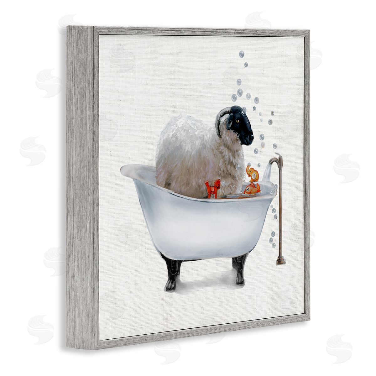 Donna Brooks Fluffy County Goat in Bathtub Soap Bubbles Gray Framed Glicee Wall Art Print