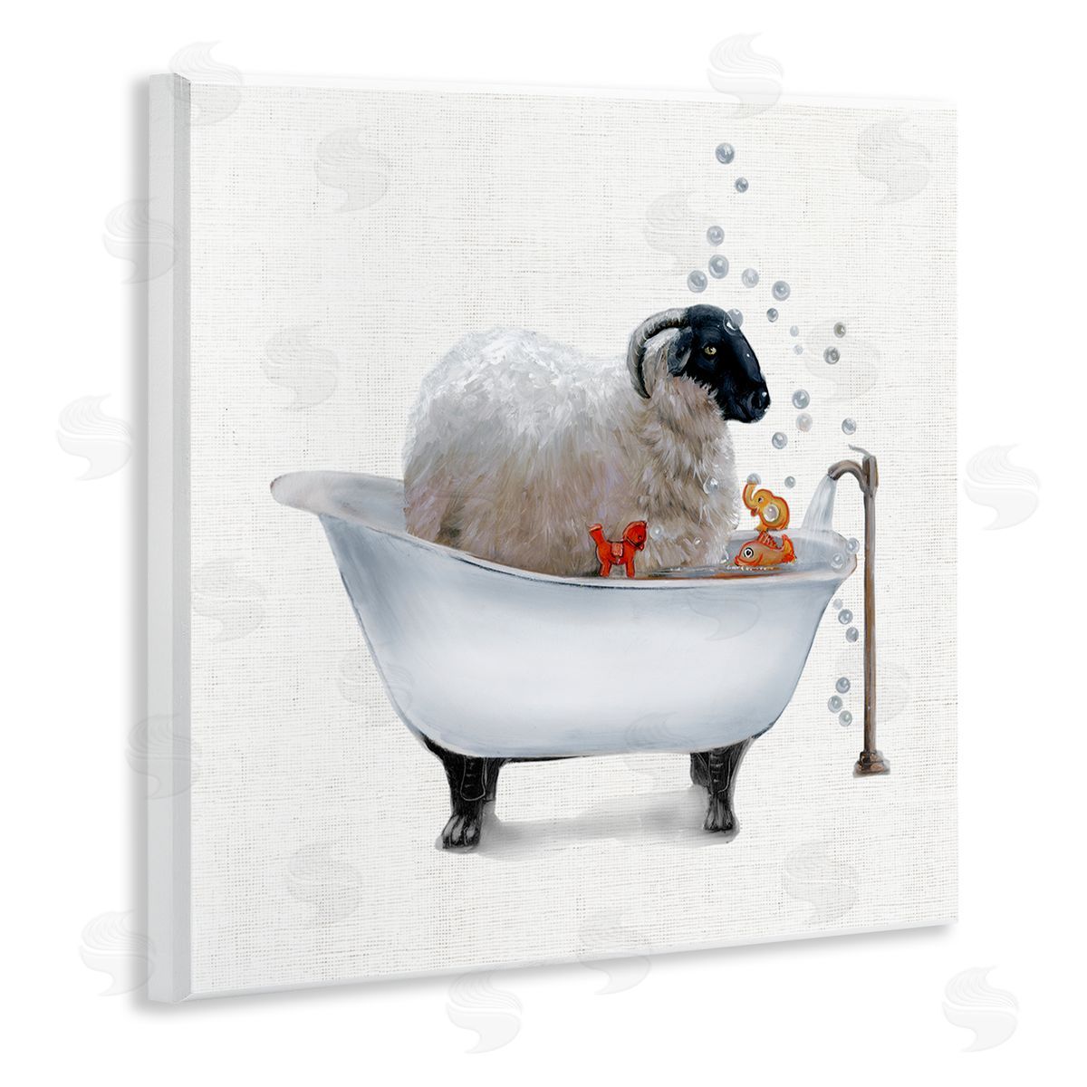 Donna Brooks Fluffy County Goat in Bathtub Soap Bubbles Wooden Wall Plaque Art Print