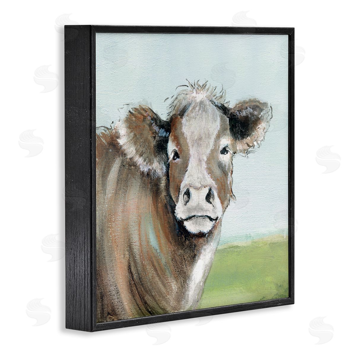 Janet Tava Cow Gazing Farm Pasture Clear Blue Sky Black Framed Glicee Wall Art Print