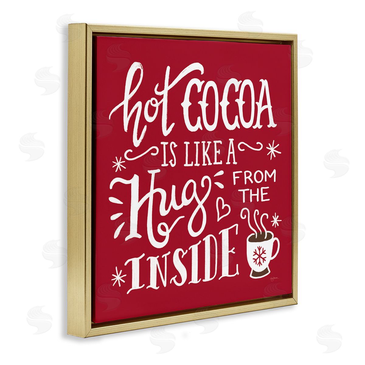 Mary Urban Hot Cocoa Hugs Phrase Chocolate Winter Beverage Gold Floating Frame Canvas Wall Art Print