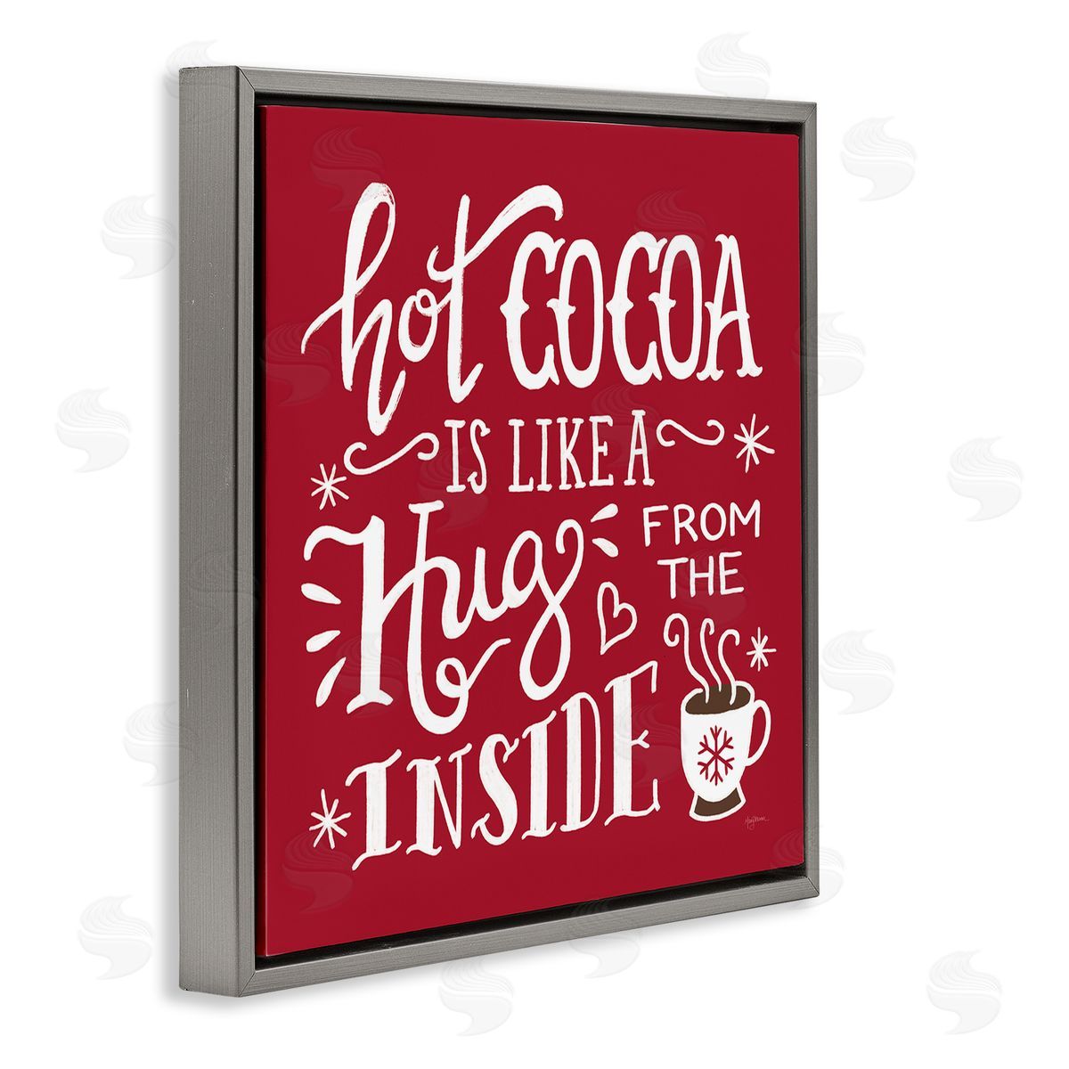 Mary Urban Hot Cocoa Hugs Phrase Chocolate Winter Beverage Gray Floating Frame Canvas Wall Art Print
