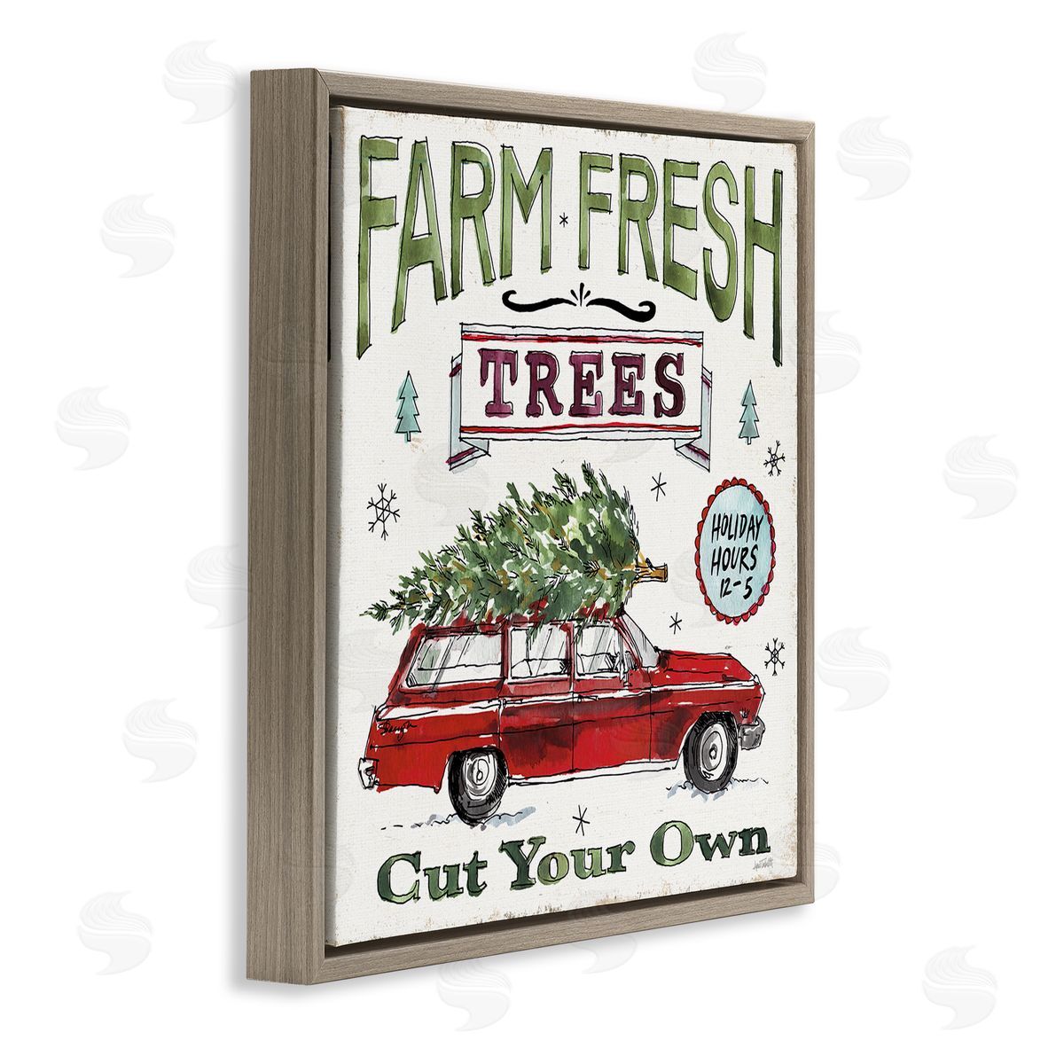 Anne Tavoletti Farm Fresh Trees Vintage Christmas Advertisement Station Wagon Brown Floating Frame Canvas Wall Art Print